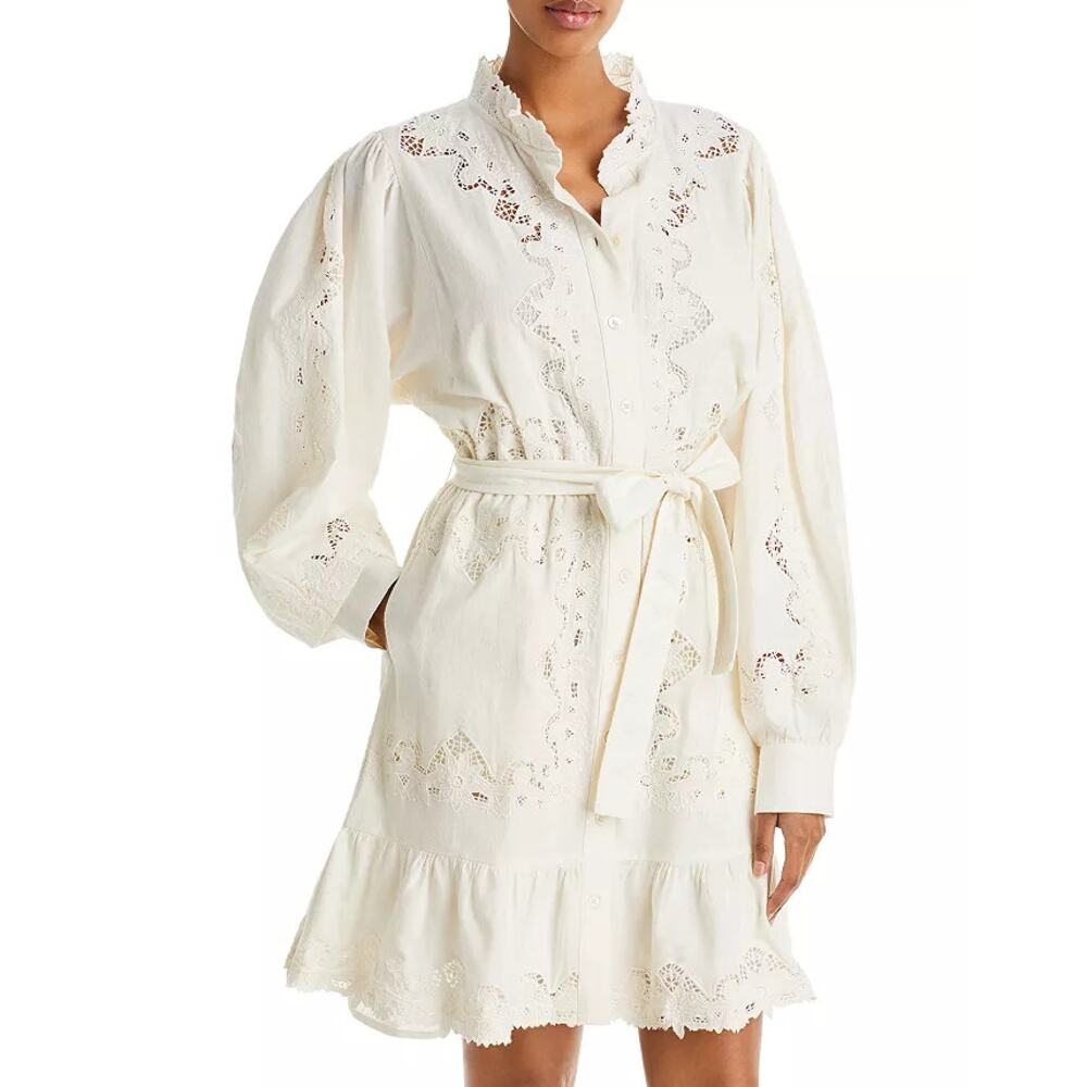 NWT Sea Anita Eyelet Cotton Linen Blend Dress in White Womens 2